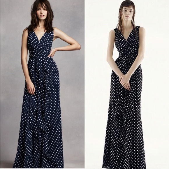 White by Vera Wang polka dot ruffle chiffon maxi dress - Picture 1 of 9